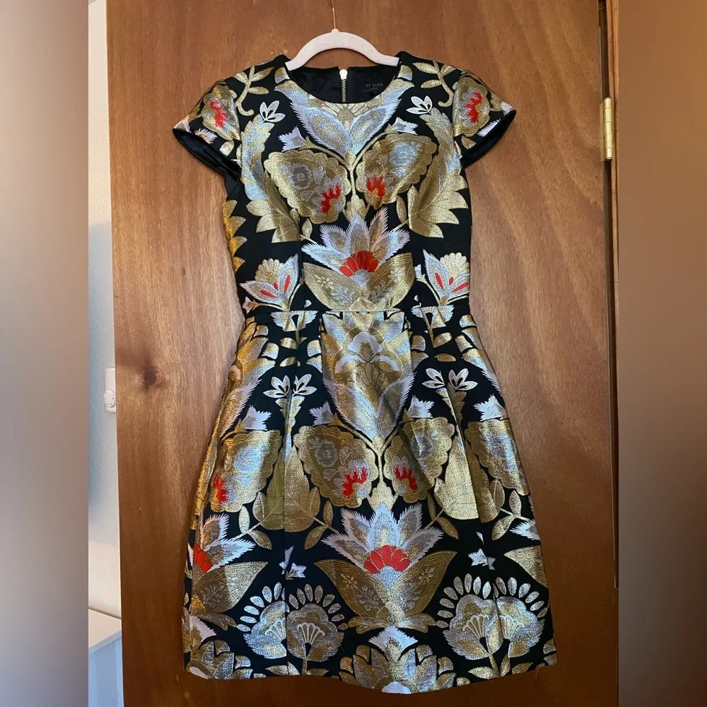 Ted Baker Imoen Opulent Orient Jacquard Dress Womens Size 1 US 4 Pocket Cocktail - Picture 2 of 11